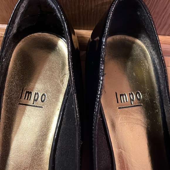IMPO Alison vegan patent shiny peep toe gold accent mini wedge ballet flats VGUC - Picture 3 of 10